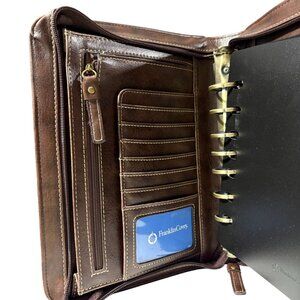 Franklin Covey Brown Leather Zip-Around Planner With Card Slots & Ring Binder